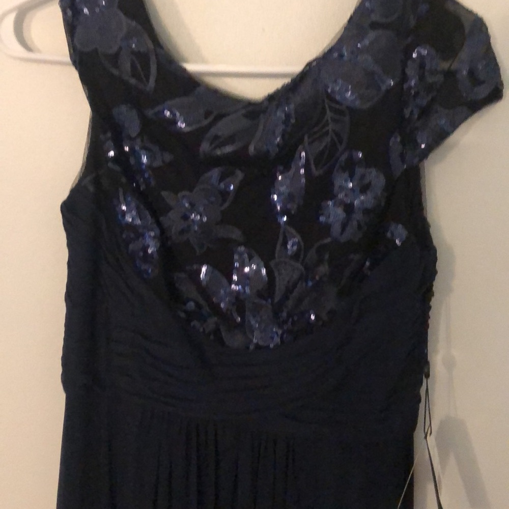 Adrianna Papell NWT navy long dress w/sleeves - Picture 2 of 8
